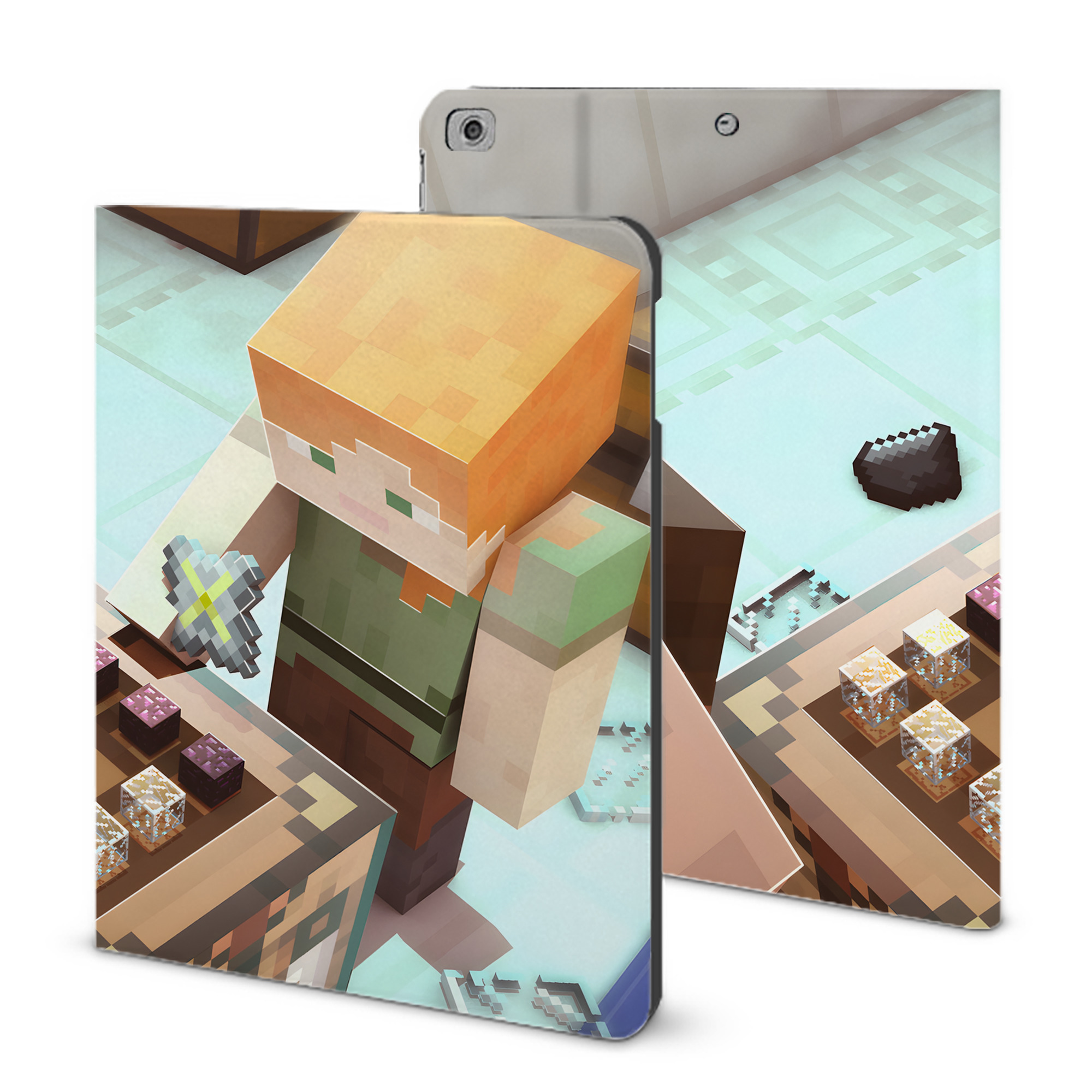 （画像用） マインクラフト ブロックの世界 Minecraft MC Block world IPad ケース ブック型 PUレザー TPU 耐衝撃 軽量 薄型 ペン収納なし 全面保護 IPad 各モデル対応